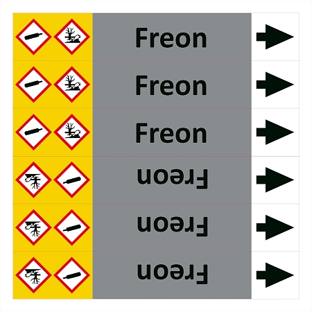 Značení potrubí ISO 20560, freon